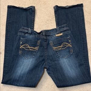Cowgirl Tuff Dark Blue Boot Cut Jeans with Gold Stitching